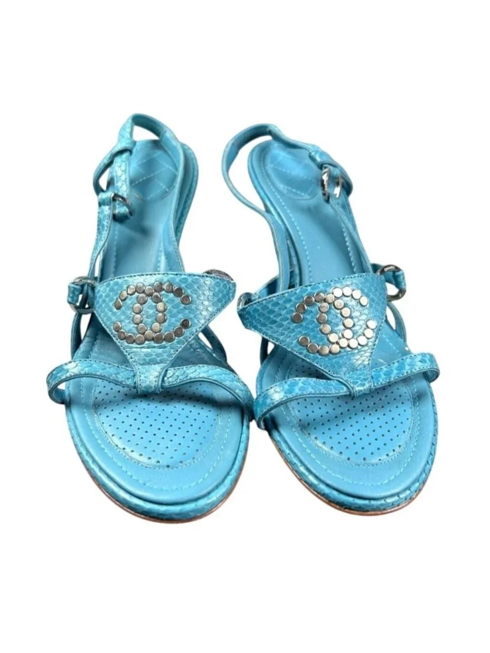 Chanel 2007 Cruise Blue Alligator CC Logo Sandals EU 40B With Box MSRP $860
